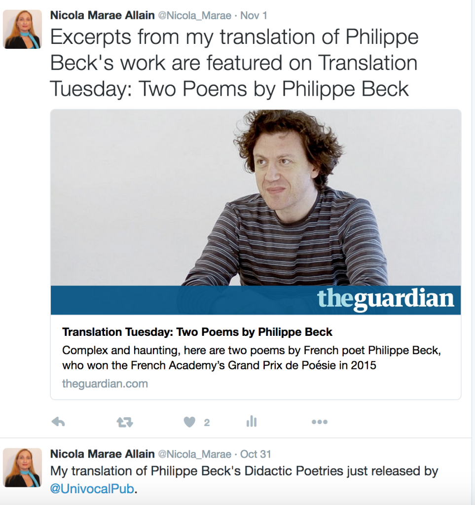 My Tweets from the November 1st Launch of Philippe Beck's Didactic Poetries in translation.